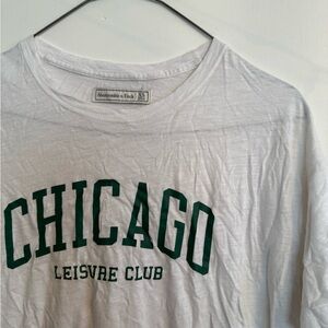 Abercrombie & Fitch White Tee with Green Chicago Print